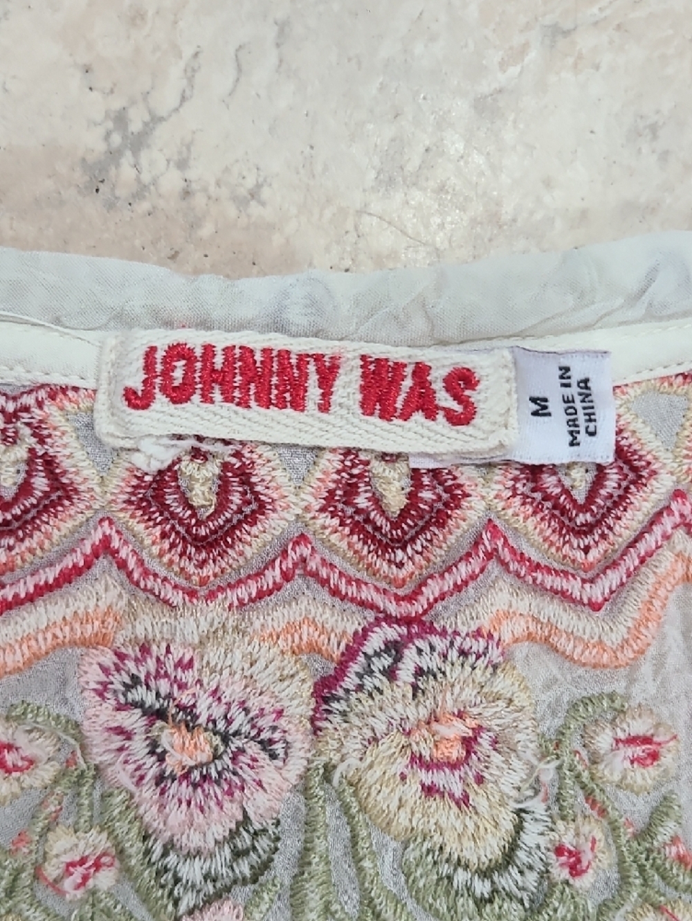 Johnny Was White Tunic with Pink & Green Floral Embroidery - Picture 2 of 14